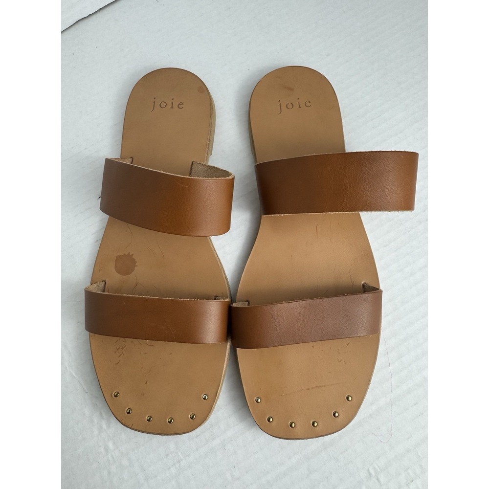 Joie US 8.5 Open‎ Toe Straps Flats Flip Flops Leather Sandals Brown Beach indie